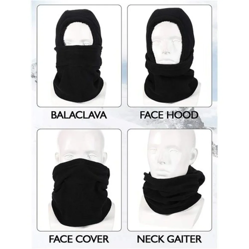 Unisex Winter Balaclava Hat Fleece Full Face Covering Scarf with Drawstring